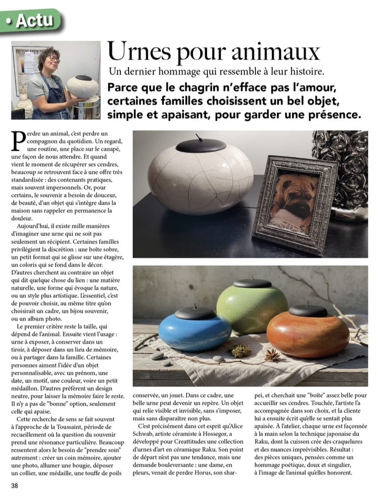 Article urnes animaux